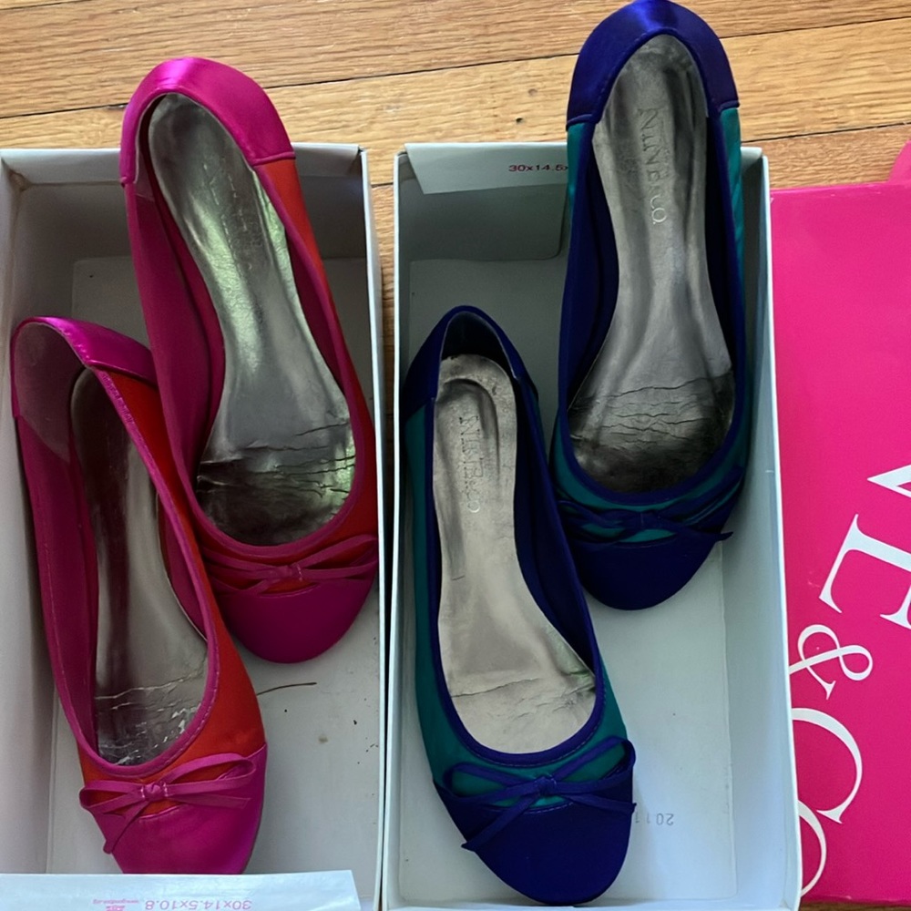2 pairs Nine & Co satin two tone flats 7